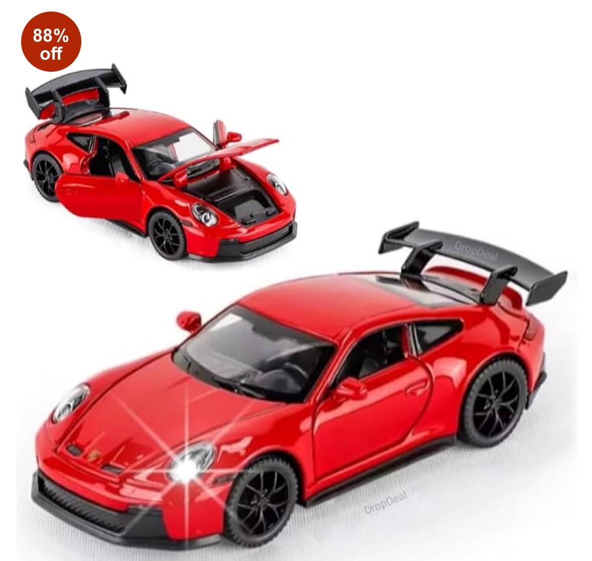 1:32 Porsche 911 GT3 RS Sport Metal Model Toy Car Big Size Diecast with Openable Doors Light Sound Pull Back Features for Play & Gift or showpiece & Collection. (Red)